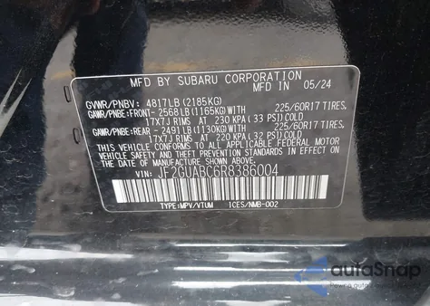 2024 Subaru Crosstrek z USA, uszkodzony, nr VIN JF2GUABC6R8386004